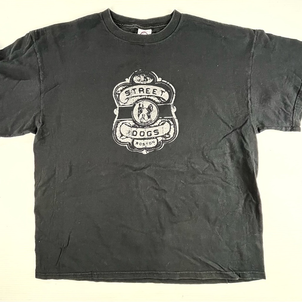 Street Dogs Black Graphic Short Sleeve Tee with Crew Neck Punk XL vintage